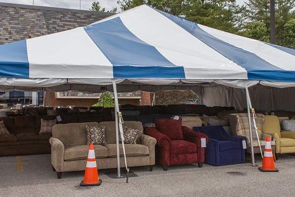 items under a tent